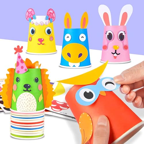 Copo Infantil para Artesanato 4Leader - Kit com 12 Copos de Papel Resistente e Adesivos para Diversã