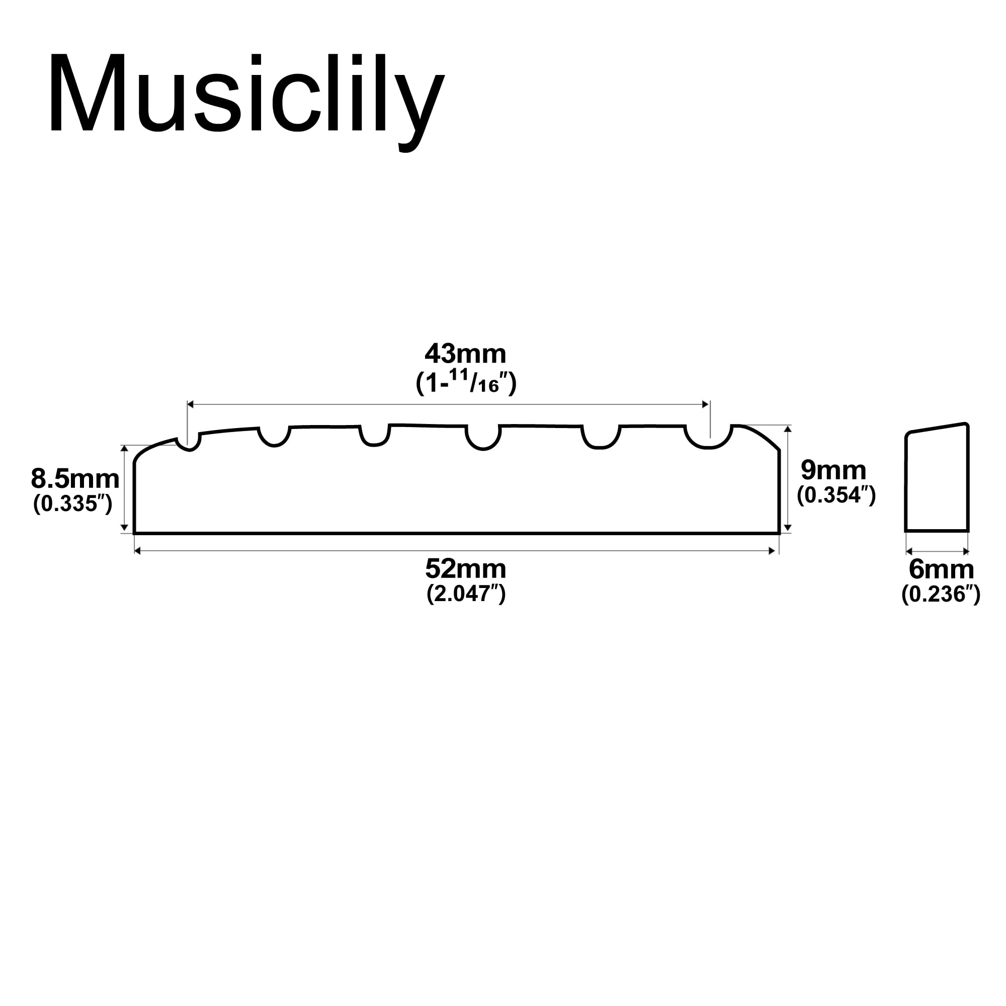 Musiclily Kości Siodełko Gitaryowe 6-strunowe do Gitary Klasycznej DJ03 52x6x9mm (2 szt.)