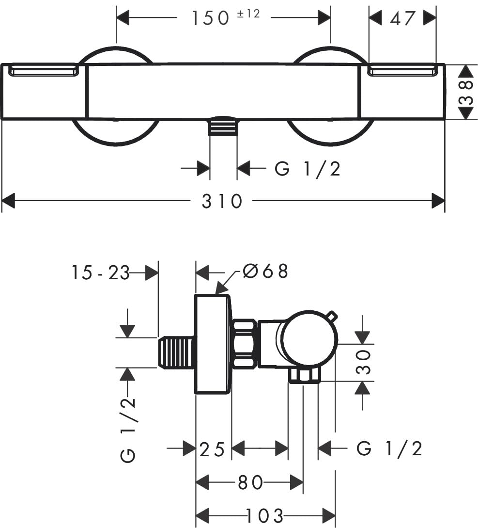 hansgrohe Ecostat Element - bateria termostatyczna prysznicowa natynkowy z EcoStop+, armatura prysznicowa z zabezpieczeniem przy 40 °C, thermostat, kran do 1 odbiornika, chrom, 13346000