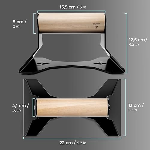 Miniatura 7 de PULLUP & DIP Parallettes - Asas de empuje con asas ergonómicas de madera y acero resistente, barras de paraletas antideslizantes para entrenamiento