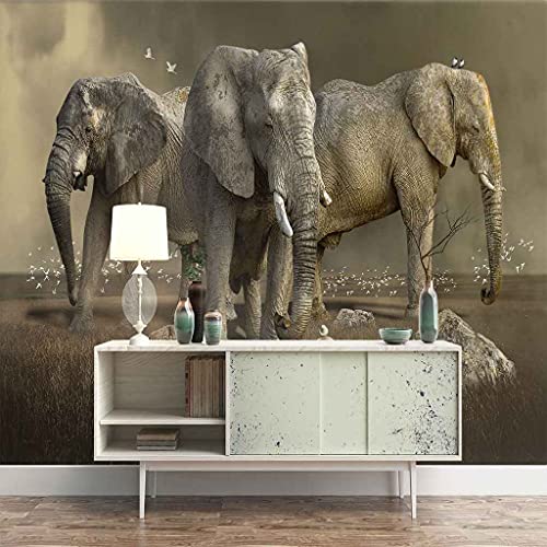 Papier peint éléphant canevas auto-adhésif HD 350x256 cm