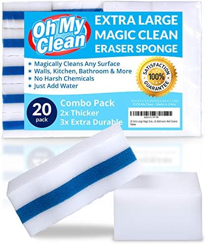 20 Extra Large Magic Cleaning Eraser Sponge Variety Pack - 2x Thick, Extra Durable Melamine Sponges in Bulk - Multi Surface Clean Power Scrubber Pads, Bathtub, Floor, Baseboard, Bathroom, Wall Cleaner