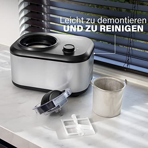 Princess Eismaschine inkl. Kühlaggregat 1 L, Zubereitung von selbstgemachtem Speiseeis, Frozen Yoghurt und Sorbet, 100 Watt, Silber, Schwarz, 282608 – Bild 8