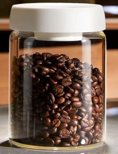 Emuiaコーヒー豆保存容器、ステンレススチール製の蓋が付いたガラス瓶、酸化防止、防湿、キッチンのパントリー、ナッツ、粉末食品、ペットフード、調味料に最適、新鮮さを保ちます。(900ml,ホワイト)