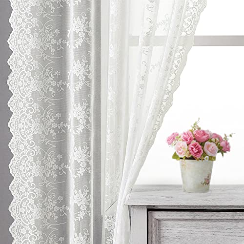 Kotile Lace Cafe Curtains 45 Inch Length for Kitchen Window,