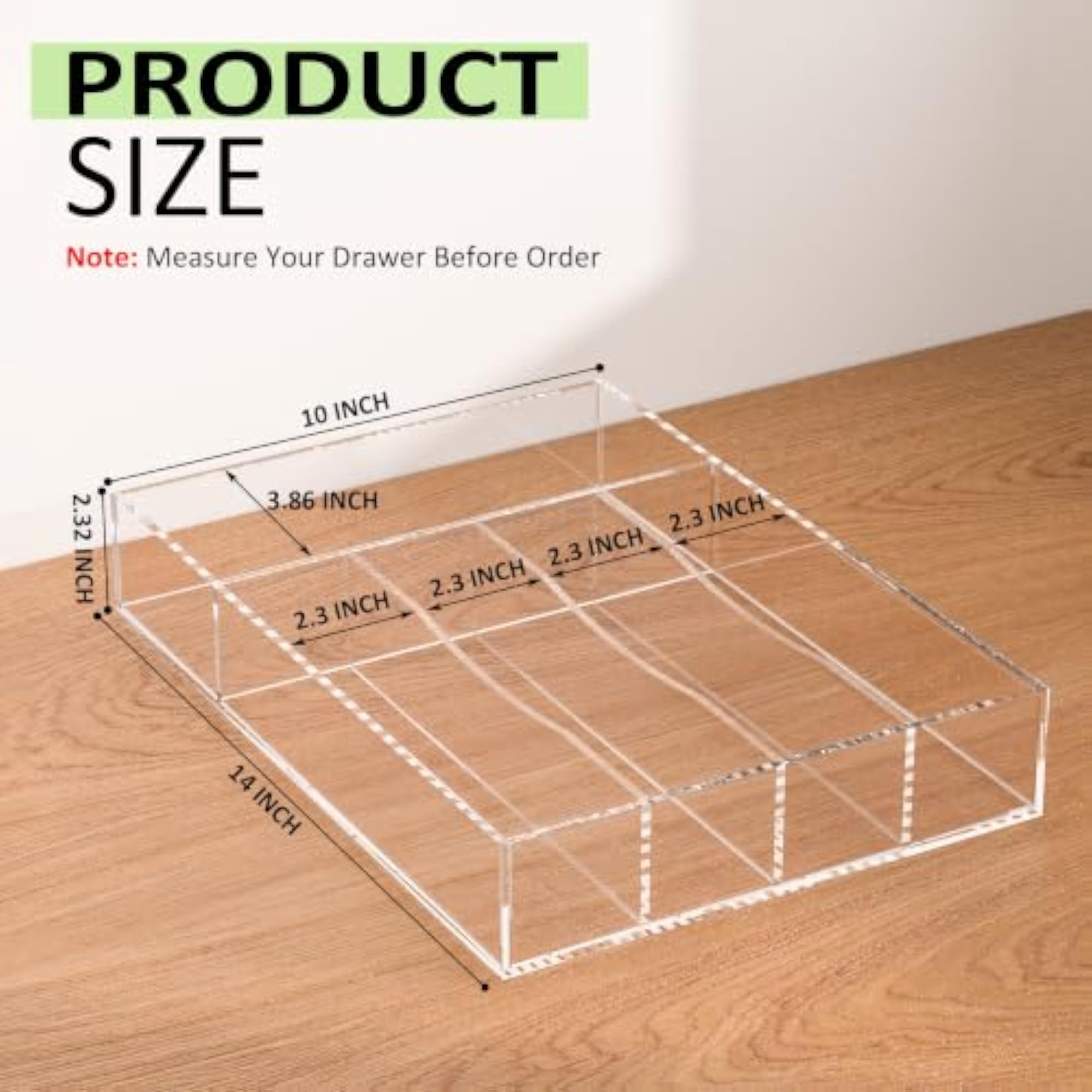 Acrylic Drawer Organizer, 5 Slots Clear Silverware Holder