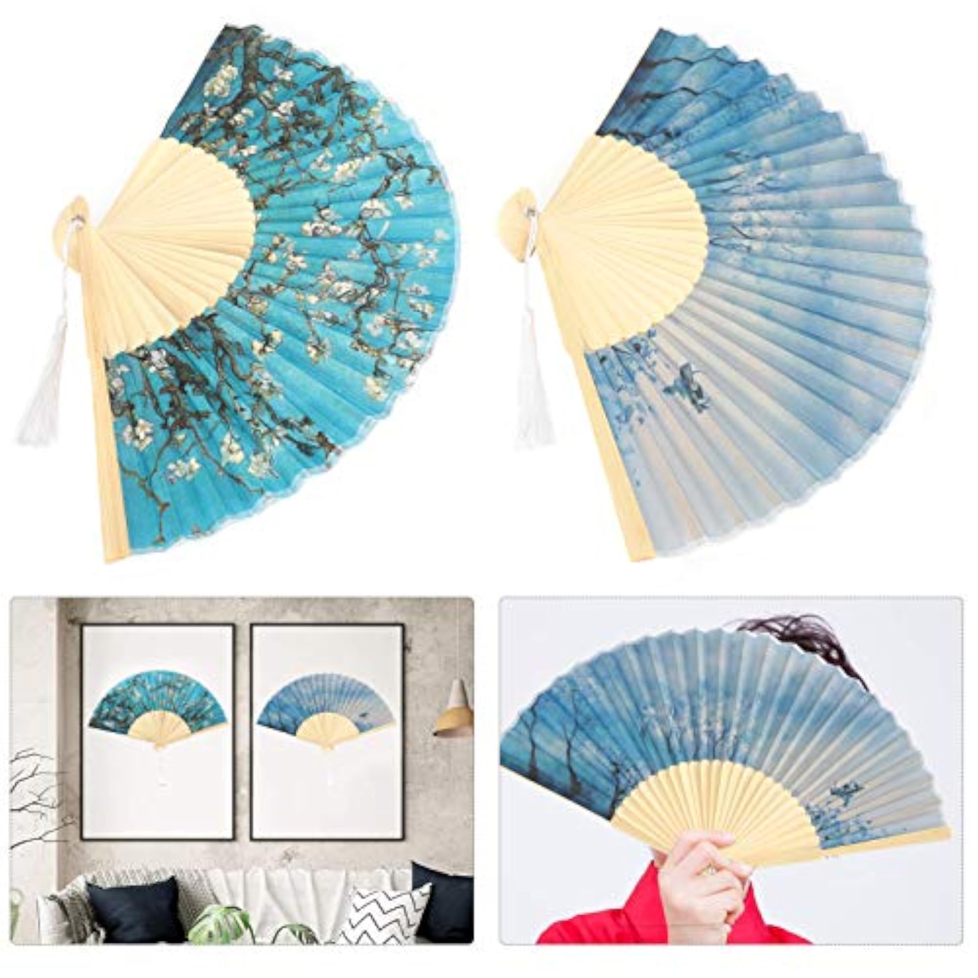 2Pcs Handheld Folding Fan for Theme Parties