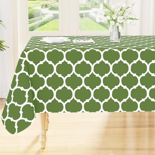 Image of Smiry Rectangle Tablecloth, Waterproof Vinyl Tablecloths with Flannel Backing for Rectangle Tables, Wipeable Spillproof Plastic Tablecloth for Dining, Camping, Indoor and Outdoor 60 inch x 84 inch, Green