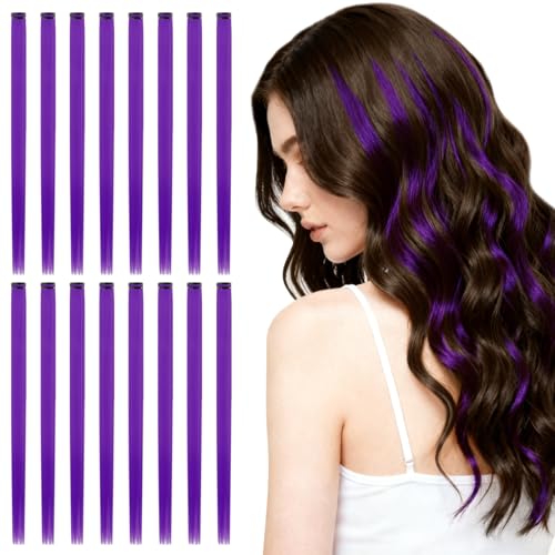 AOOSA 16 Pezzi Extension Capelli Colorati Con Clip, 55 cm Hair Extensions, Extension Capelli Clip per Bambini Ragazze Donne Cosplay Festival Feste Halloween