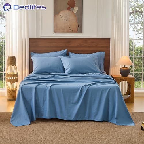 Image of Bedlifes 100% French Linen California King Bed Sheet Set - 16 inch Deep, 4Pcs | Soft & Durable, Breathable & Cooling, Pure Flax Linen, OEKO-TEX Certified, Moisture-Wicking, Easy Care, Machine Washable