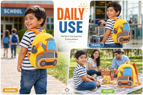 Image of Cartoon Plush Kids School Bag 2-6 Years | Soft Toy Backpack for Boys & Girls | Toddler Nursery Preschool Bag | Lightweight Adjustable Straps