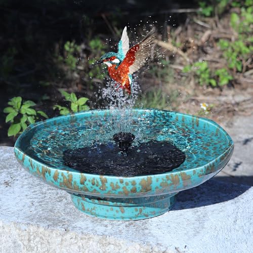 Solar Fountain Ceramic Bird Bath,Bird Bath for Ourside,Outdoor Fountain Bird Bath,Garden and Home Décor