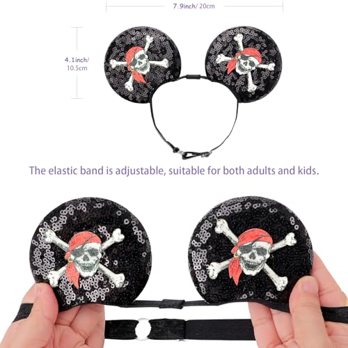 Image of DRESHOW Pirate Themed Mouse Ears Headband with Sequin Bow Headbands Elastic Adjustable Headband Glitter Party Decoration Halloween Cosplay Costume for Women