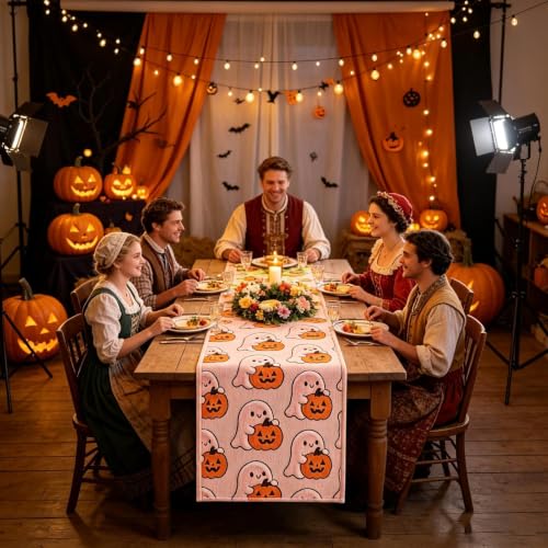 Mantel de Halloween con diseño de calabazas de 33x183 cm ideal para fiestas y vacaciones 3