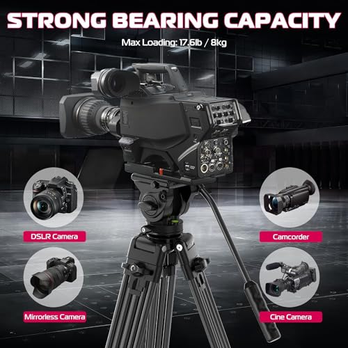 ULANZI MT-81 Camera Video Tripod with 360 Degree Fluid Head, 61inch/155cm Heavy Duty Aluminum Alloy