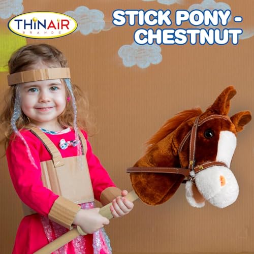 Image of Playful Minds Horse Riding Stick | Handcrafted Plush Hobby Horse Sticks | Handsewn Head, Sturdy Wood Stick | Plus Neighing & Clip-Clop Sounds for Kids Toddlers Preschoolers | Chestnut Red Style