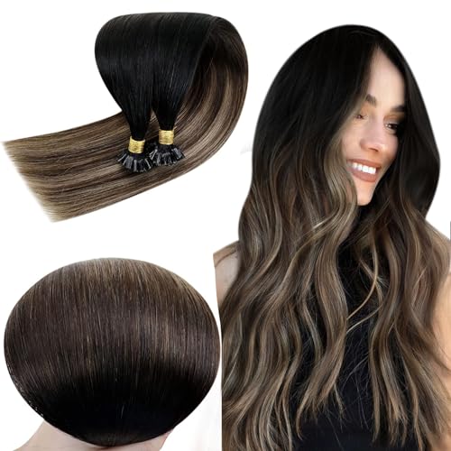 RUNATURE U Tipped Hair Extensions Human Hair Black Ombre Brown to Blonde U Tip Extensions Human Hair Keratin Hair Extensions Ombre 12 Inch 40 Gram