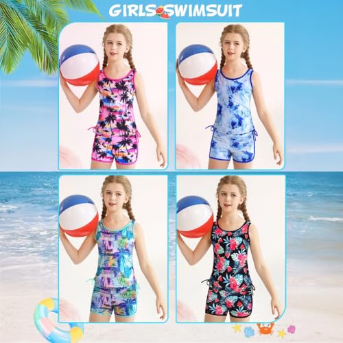 Patgoal Girls 3 Piece Bathing Suit Summer Racerback Top Bikini Swimsuit with Shorts Beach Tankini Sets3