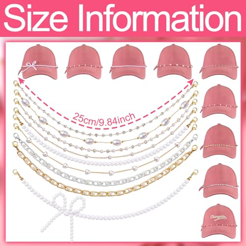 Image of Geyoga 9 Pcs Trucker Hat Chains Trucker Hat Charms Women Man Bill Decoration Detachable DIY Metal Chain for Mesh Baseball Cap(Gold White,Pearl)