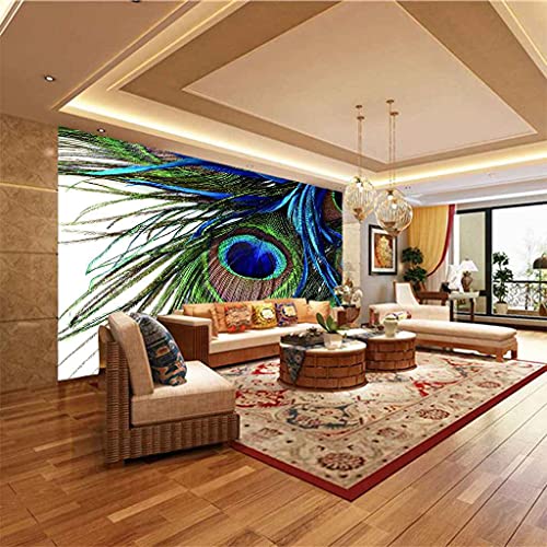 Poster géant mural plumes de paon colorées pour sublimer le design d'un salon moderne - 6