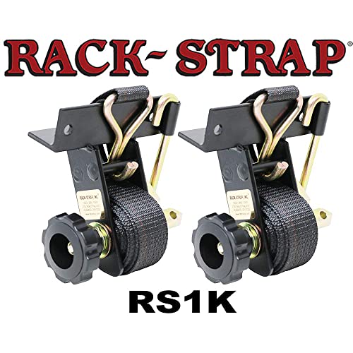 Rack-Strap 2 Pack, RS1K Right Angle Mounting Black Bracket, Bolt Mounting Hardware Included, Zinc-Yellow Hardware, 8 Foot Black Polyester Strap with J Hook. (Black)