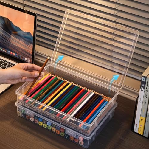 Image of Plastic Storage Container with Latching Lid, Large Pencil Box Clear Plastic Storage Box Multipurpose Craft Organizer and Storage Box for Pencil Photo Art Craft Supply (1)