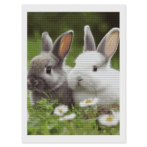 Broderie diamant avec deux petits lapins loisir créatif à faire soi-même