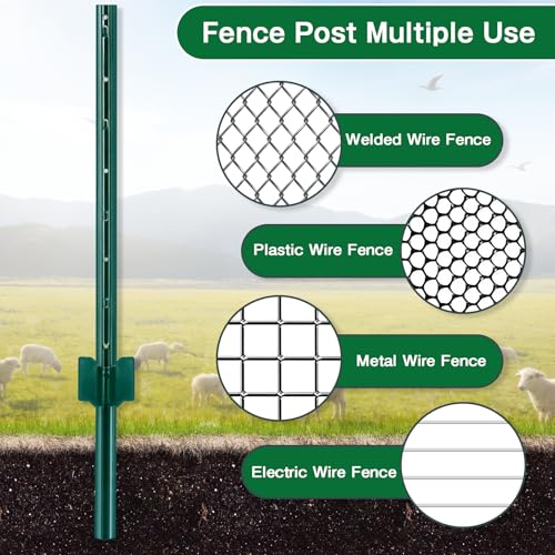 Gtongoko 3 Feet Sturdy Duty Metal Fence Post, Pack of 10, U Post for Fencing Green Fence Posts for Garden Yard and Outdoor Wire