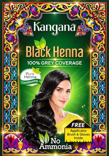 Kangana Black Henna for 100% Grey Coverage - Natural Hair Dye/Color | 6 Pouches - Total 60g (2.11...
