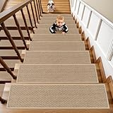 OJIA Stair Treads for Wooden Steps Indoor Washable Stair Carpet Non-Slip 15PCS 30'x8' Rubber Backing Stair Mats Stair Runners for Kids, Elders and Dogs, Staircase Step Treads Stair Covers