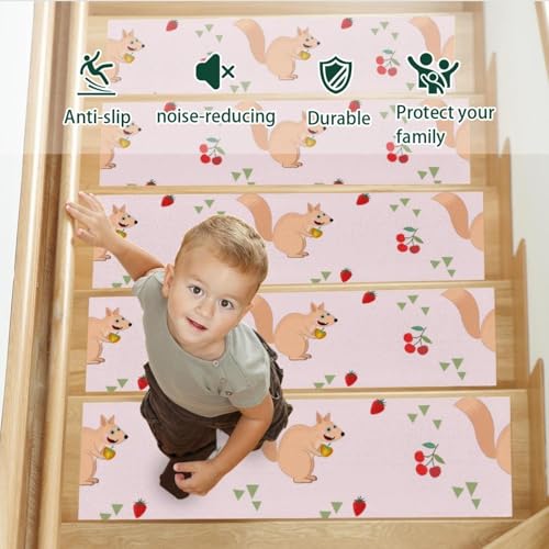 Peldaños de escalera de frutas de ardilla para proteger pasos de madera en interiores de hogares 4