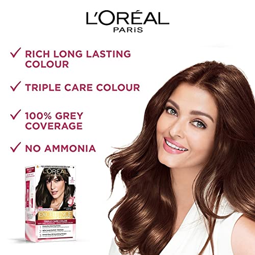 Image of L'Oreal Paris Excellence Hair Color, Shade 4 Dark Brown, (100g+72 ml) with Color Protect Shampoo, 192.5ml Free