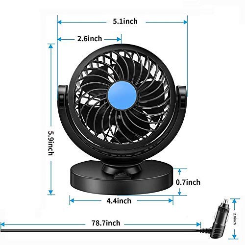 WolkomHome Car Fan 12V 360 Degree RoCompatible with T-atable High Speed Quiet Strong Dashboard Auto Cooling Air Fan - DC TCA