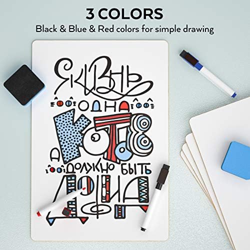 Nicpro 6 Pack Dry Erase Mini Whiteboard A4, 22 x 30 cm Double Sided Lapboard Bulk with 18 Water-Based Pens Erasers Learning Small White Board Portable Drawing Writing for Kid Student and Classroom Use