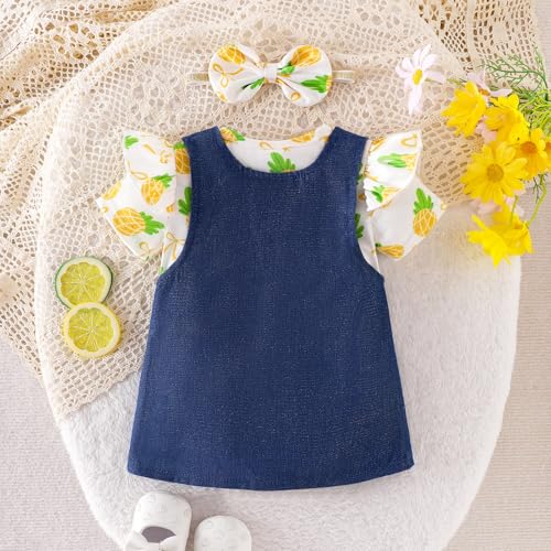 Baby Girl Clothes Newborn Summer Outfits Cute Ruffled Romper Infant Suspender Skirt Set Headband 0-18 Months3