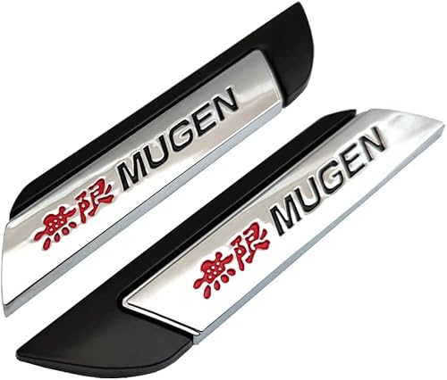 Miniatura 1 de Par de guardabarros laterales de metal para coche, calcomanía de Mugen insignia deportiva 3D (plateada con negro)