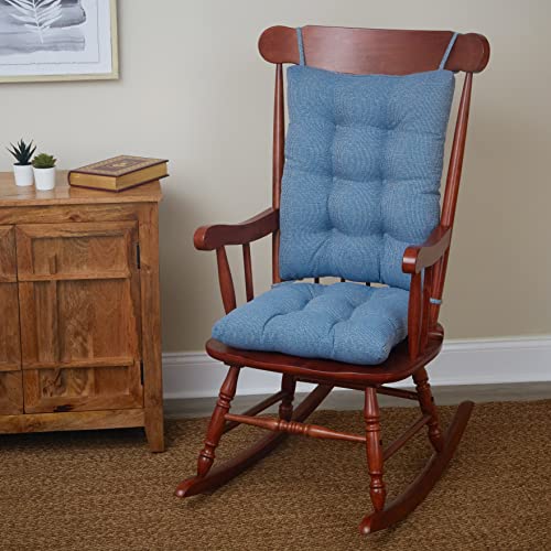 Klear Vu Omega Non-Slip Rocking Chair Cushion Set With Thick Padding And Tufted Design, Includes Seat Pad & Back Pillow With Ties For Living Room Rocker, 17X17 Inches, 2 Piece Set, Blue #TOP1