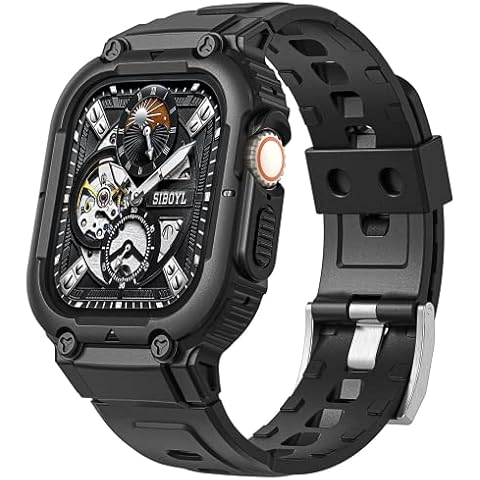 Armor Protective Band Compatible with Apple Watch Ultra Band 49mm with Bumper case, Superb Shockproof Rugged Band for Men, Metal Classic Clasp Durable Sport Strap for Starlight iWatch Ultra -Black Cover