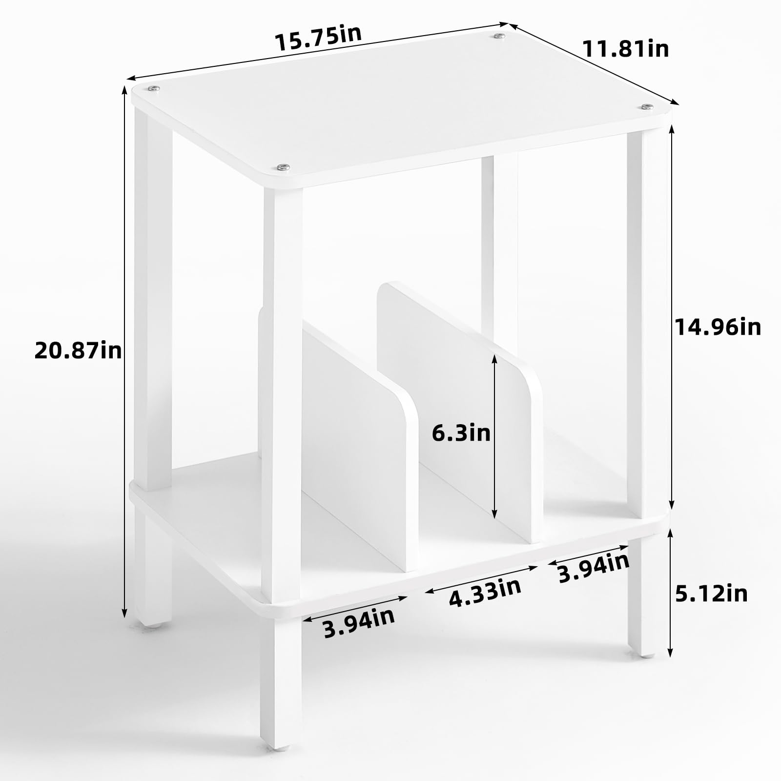 LELELINKY Supporto per giradischi in bambù a 2 livelli, con custodia per dischi vinile fino a 100 album, portadischi in stile boho per la camera da letto e tavolino multifunzione,Bianco