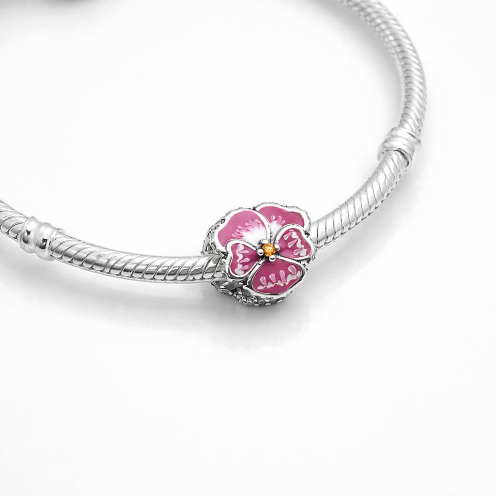 Charm Compatibile Tutte Marche Viola del Pensiero Blu Rosa Viola Ciondoli Originale Charming Argento 925 Amicizia Mamma Bead Portafortuna Cuore Famiglia Perline Natale Donna Set