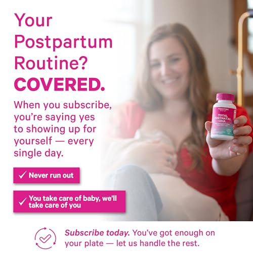 Image of Pink Stork Total Postnatal Vitamins for Women | Vegan Algae DHA, Methylated Folate, Iron, B12 | Postpartum Recovery + Lactation Support | No Fishy Burps | Clean Label Award Winner | 60 Capsules, Mint