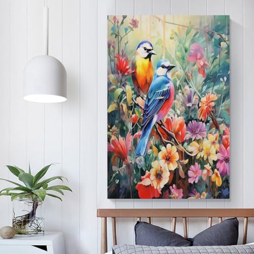 Toile d'oiseaux et fleurs pour masquer un mur blanc vide - 5