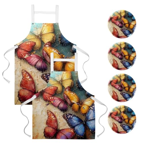 Tablier de cuisine à motif papillon idéal pour la pâtisserie et le bistrot