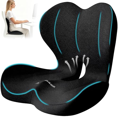 Amxixaun Lumbar Support Seat Cushion - Memory Foam Cushion for Office Chair, Car Seat, Airplane - Sciatica & Hip & Coccyx Pain Relief Desk Chair Cushion for Long Sitting Office Workers, Car Drivers
