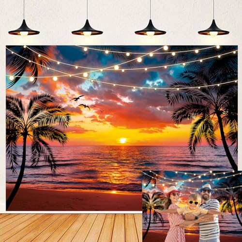 Sunset Beach Backdrop Seaside Palm Tree Photography Background Summer Tropical