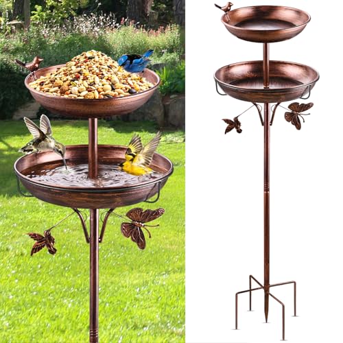 2 in 1 Bird Bath for Outside, 42 Inch Tall Free Standing Birdbaths Outdoor, Metal Bird Feeder Bowls for Garden Lawn Decor, Antique Bronze