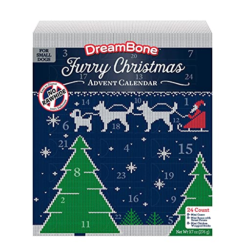 DreamBone Holiday Advent Calendar 24 Count, Real Chicken Rawhide-Free Chews for Small...