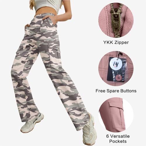 Image of Lepunuo Cargo Pants for Women High Waisted Casual Pants Baggy Stretchy Wide Leg Y2K Streetwear with 6 Pockets