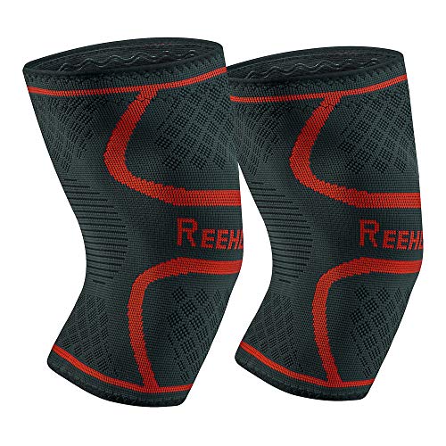 REEHUT Ginocchiera Ginocchio di Compressione di Supporto Manicotto del Ginocchio Antiscivolo per Sport, Corsa, Calcio, Pallavolo, Sollievo dal Dolore Articolare, Artrite e Recupero di Lesioni, L