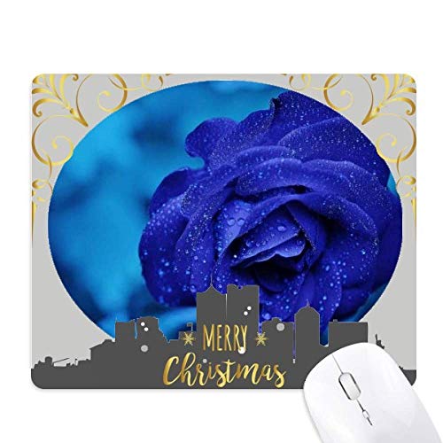 Tapis de souris en caoutchouc antidérapant bleu foncé roses de Noël
